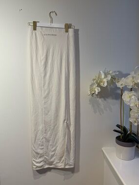 NOLA High Waisted Maxi Skirt with side slit in White Subtle Glitter Finish